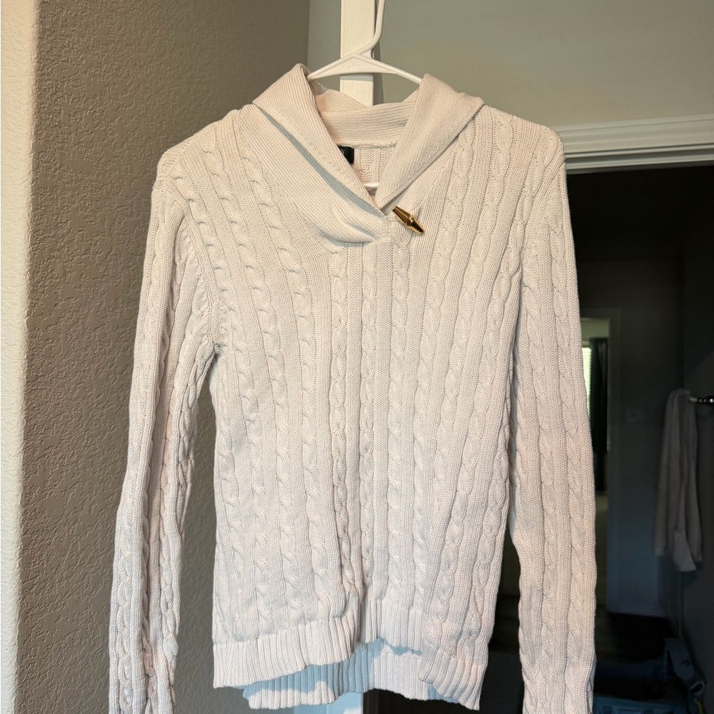 Vintage Lauren Ralph Lauren Cable Knit Sweater Ivory Collar Toggle Button